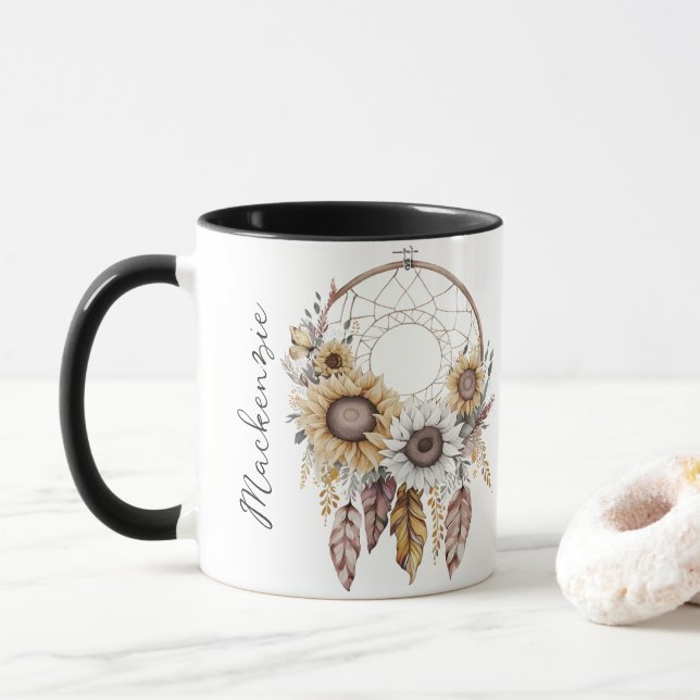 Caneca Watercolor Boho Dreamcatcher (Com Donut)