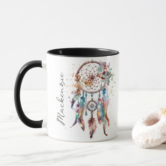 Caneca Watercolor Boho Dreamcatcher (Com Donut)