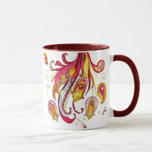 Caneca Watercolor Firebird Penas Vermelhas Pássaro Phoeni