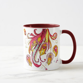 Caneca Watercolor Firebird Penas Vermelhas Pássaro Phoeni