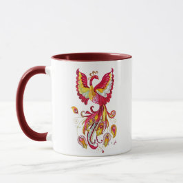 Caneca Watercolor Firebird Penas Vermelhas Pássaro Phoeni