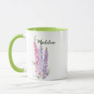 Caneca Watercolor Floral Larkspur Julho, Flor de Nascimen