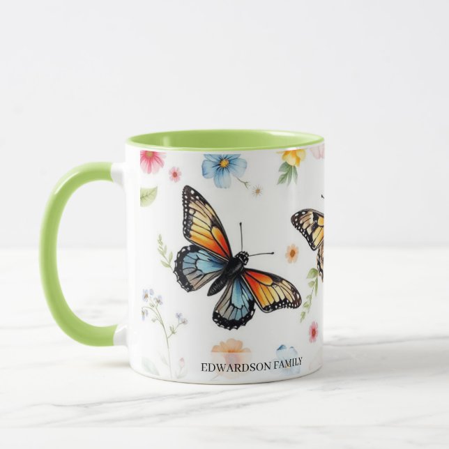 Caneca Watercolor garden flowers pattern family name (Esquerda)