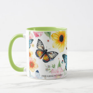 Caneca Watercolor garden flowers pattern family name