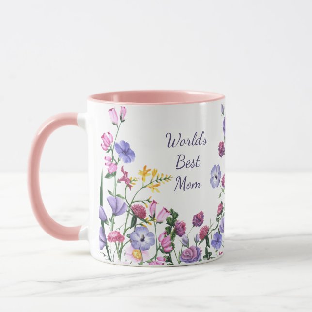 Caneca Watercolor Garden Flowers World's Best Mãe (Esquerda)