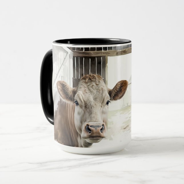 Caneca Watercolor Hereford Cow Em Barn (Frente Esquerda)
