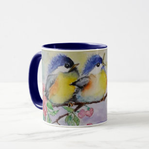 Caneca Watercolor - Linhas Sparrows Cutes -