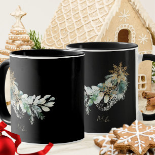 Caneca Watercolor Modern Leaves Script Feliz Natal
