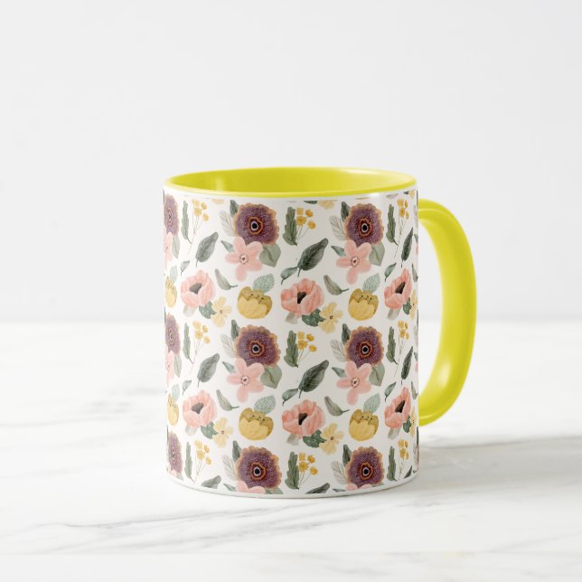 Caneca Watercolor Pastel Floral Seamless Pattern | Soft (Frente Esquerda)