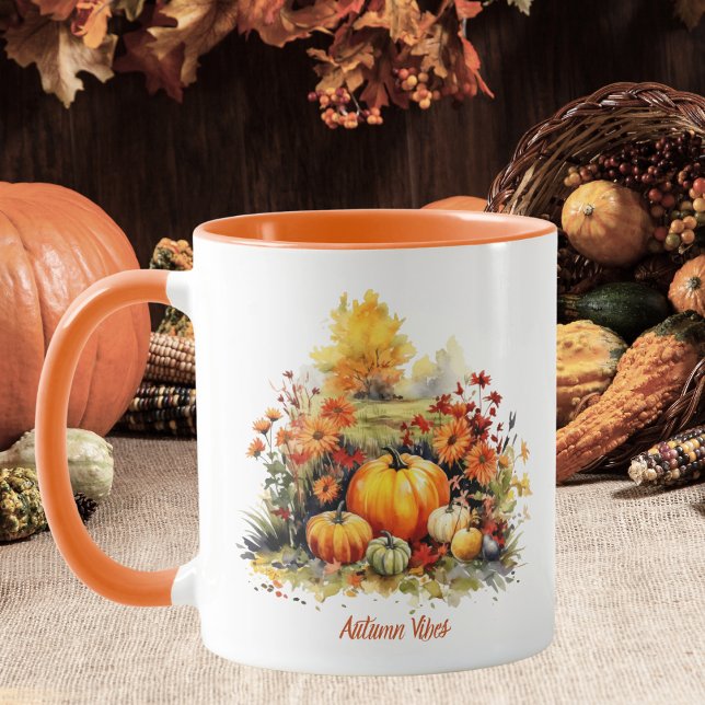 Caneca Watercolor Pumpkins Autumn Vibes (Criador carregado)