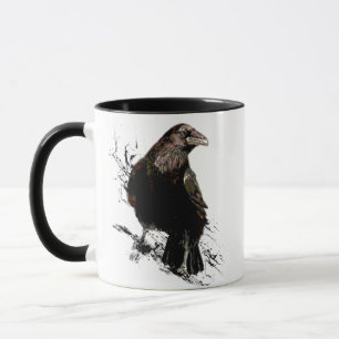 Caneca Watercolor Raven Bird Art