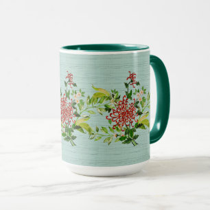 Caneca Watercolor Red Gerbera Daisy com Greenery