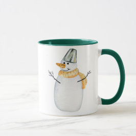 Caneca Watercolor Snowman Green Café Mug