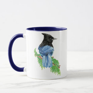 Caneca Watercolor Stellar Jay, Bird, Coleção de Natureza