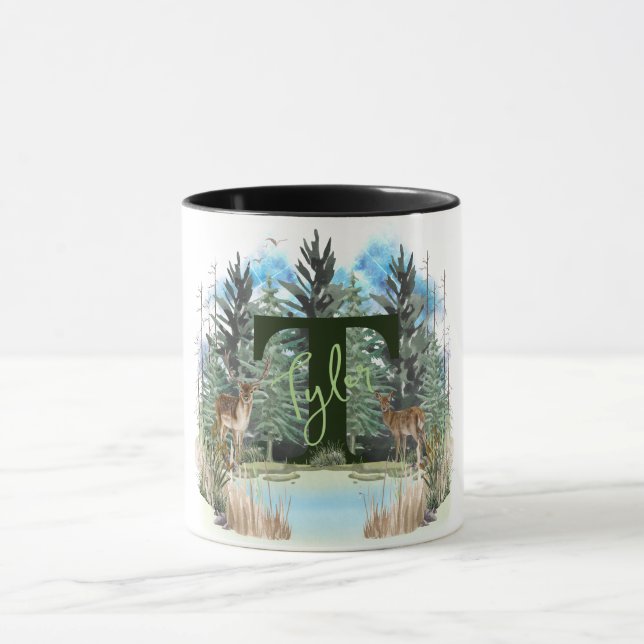 Caneca Watercolor Veer Personalizado Monograma - Letra T (Centro)