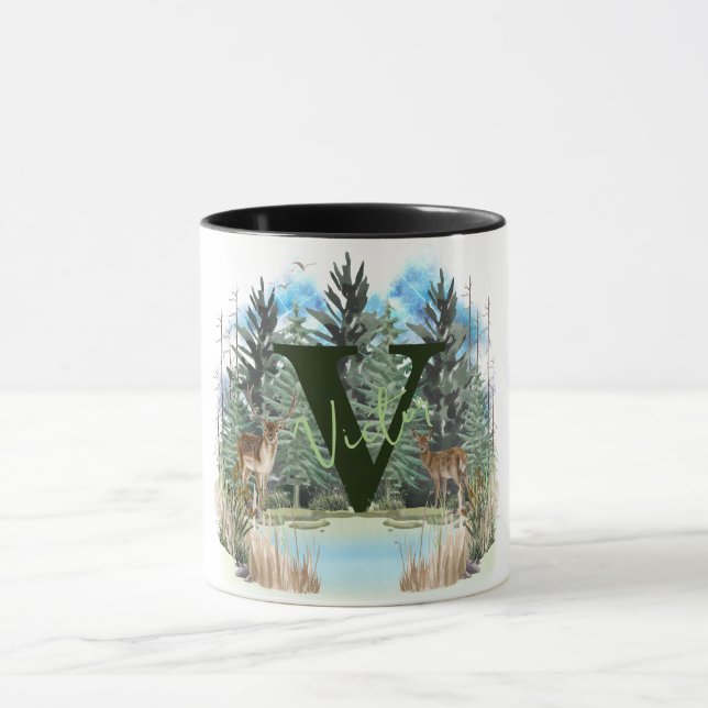 Caneca Watercolor Veer Personalizado Monograma - Letra V (Centro)