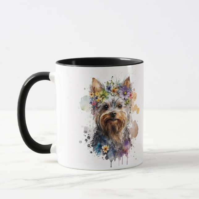 Caneca Watercolor Yorkshire Terrier Pet Dog Mug (Esquerda)