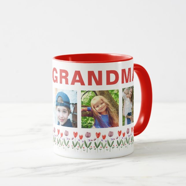 Caneca We love you Grandma Flowers 5 Photos Keepsake (Frente Esquerda)