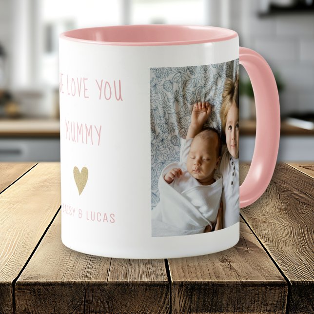 Caneca We Love You Mummy 2 Photo  Personalised  Pink (Criador carregado)
