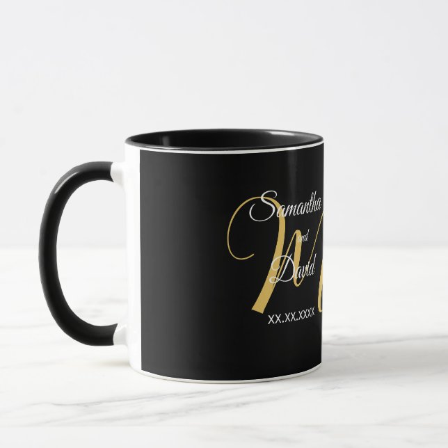 Caneca Wedding Monogram Design with Names and Date (Esquerda)