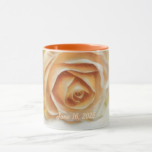 Caneca Wedding Rose Wedding Date Gift Mug Cup  (Centro)