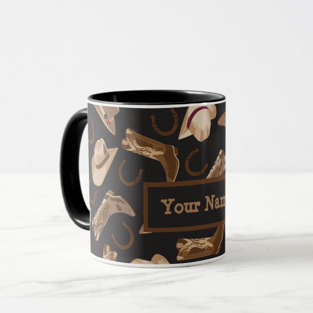 Caneca Western Cowboy Boots Nome Personalizado (Frente Esquerda)