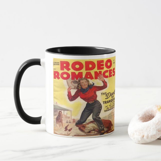 Caneca Western Rodeo Cowgirl Tying Calf Rodeo Romance (Com Donut)