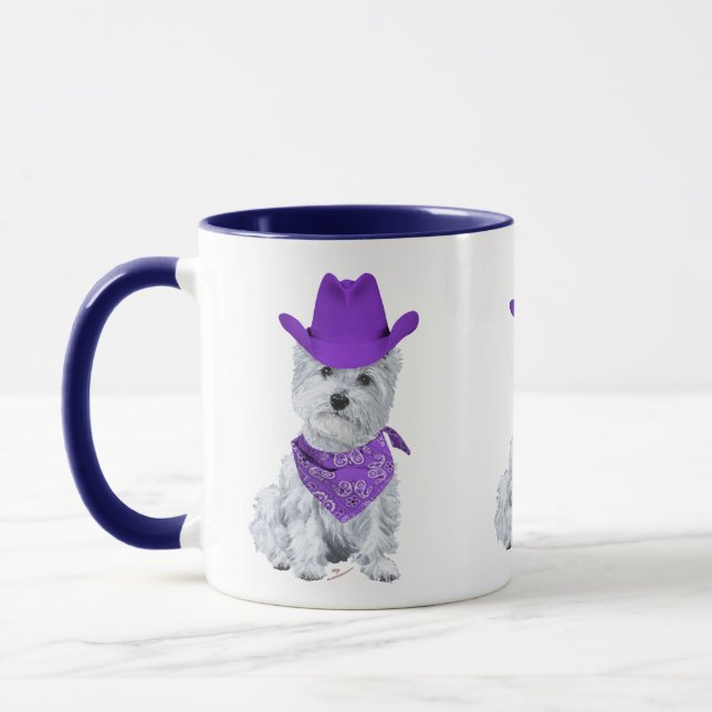 Caneca Westie Cowboy de Roxo (Esquerda)