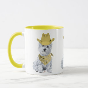 Caneca Westie Cowboy em amarelo