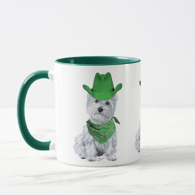 Caneca Westie Cowboy em verde (Esquerda)