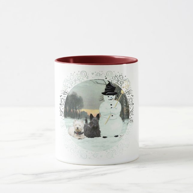 Caneca Westie & Scottie Constroem um Boneco de Neve (Centro)
