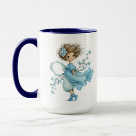 Caneca Whimsical Blue Flower Girl Cottagecore Art
