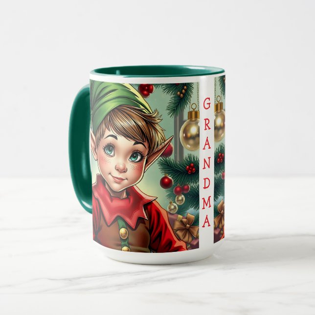 Caneca Whimsical Cartoon Elf | Christmas Personalized (Frente Esquerda)