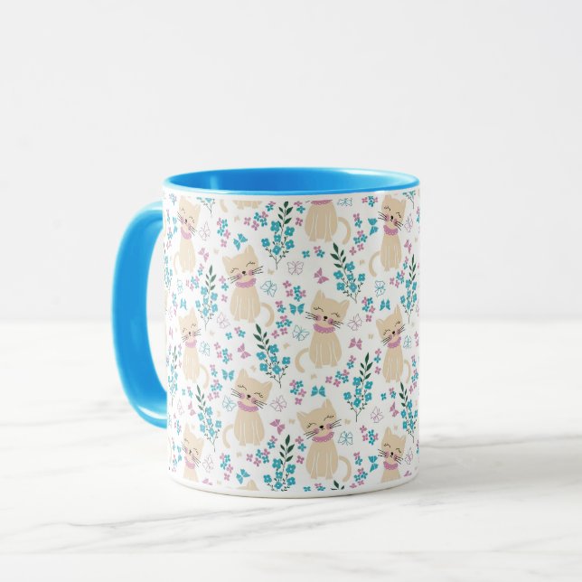 Caneca Whimsical Cat and Butterfly Line Art (Frente Esquerda)