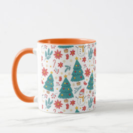 Caneca Whimsical Christmas Tree and Snowman Holiday