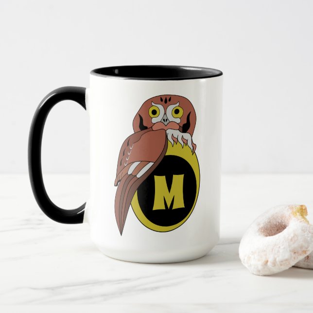 Caneca Whimsical Eastern Screech Owl Monograma (Com Donut)
