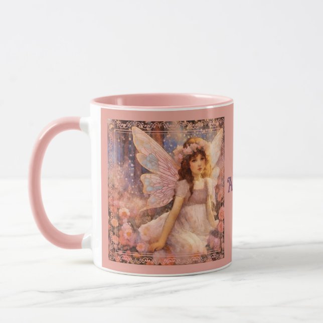 Caneca Whimsical Fairy in Dreamy Pink Floral Garden (Esquerda)