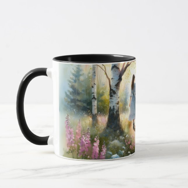 Caneca Whimsical Girl Dancing Through Birch Forest (Esquerda)