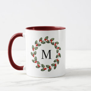 Caneca Whimsical Holly Berry Monogramas de Natal