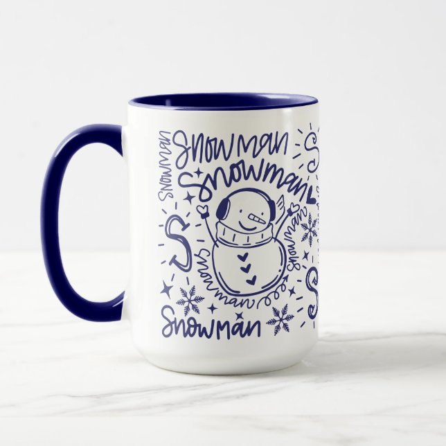 Caneca Whimsical Snowman Word Art Natal (Esquerda)