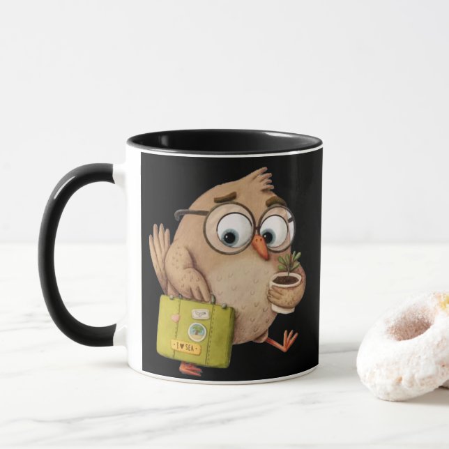 Caneca Whimsical Traveler Bird – Kind Ones Adventure Mug (Com Donut)