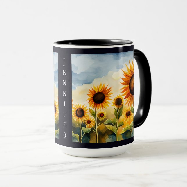 Caneca Whimsical Whimsical Sunflower Monograma (Frente Esquerda)