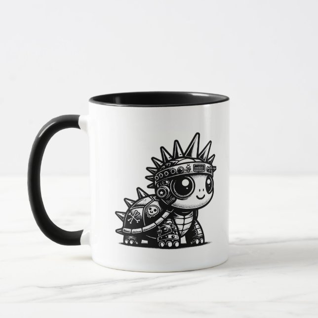 Caneca Whimsigoth Cyborg Turtle Vintage Art Design (Esquerda)
