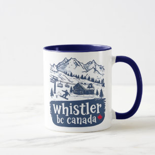 Caneca Whistler BC Canadá Minimalista Azul Snowboarding