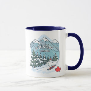 Caneca Whistler BC Canadá Montanha de Snowboard Fofa 
