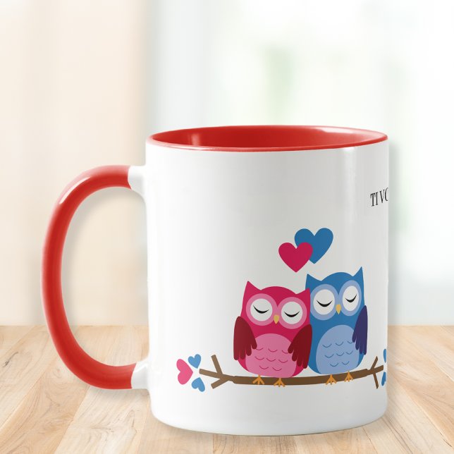 Caneca White and Red Ceramic Mug with Romantic Owl Couple (Criador carregado)