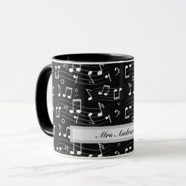 Caneca White music notes on black background 