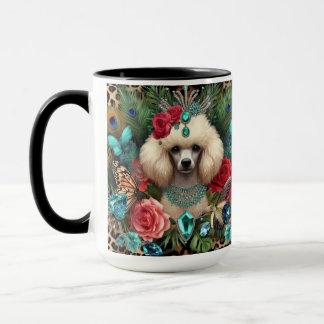Caneca White Poodle Dog Arte Floral