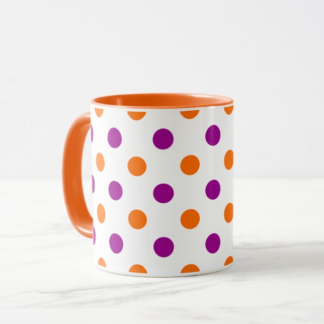 Caneca White Purple Orange Polka Dots Pattern (Frente Esquerda)