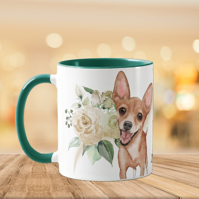 Caneca White Rose Buquê Happy Chihuahua (Criador carregado)